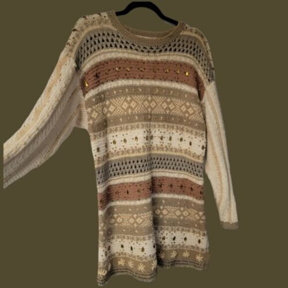Vintage JENNIFER REED Sweater Cottage-Core Earth Tones Knit Oversized Small - Picture 2 of 6